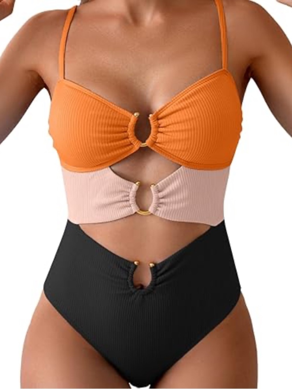 Cutout Ribbed Colorblock One-Piece Swimsuit